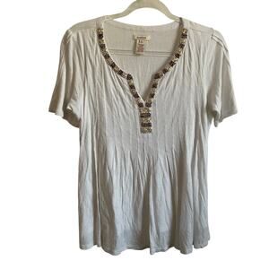 Sundance Linen Blend Beaded Neckline White‎ Lined Blouse - Size Small